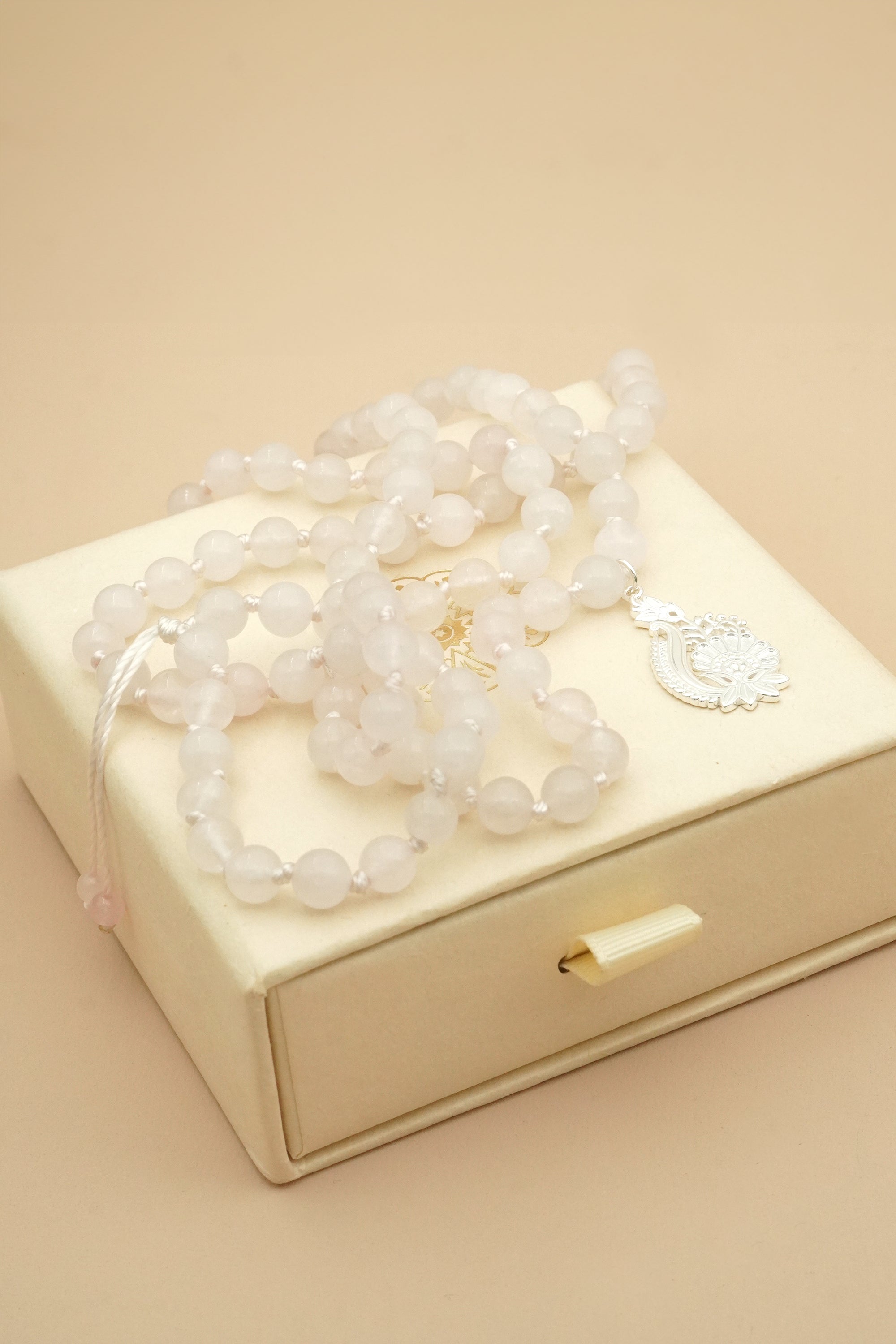 In Bloom Rose Quartz Mala Necklace - Silver