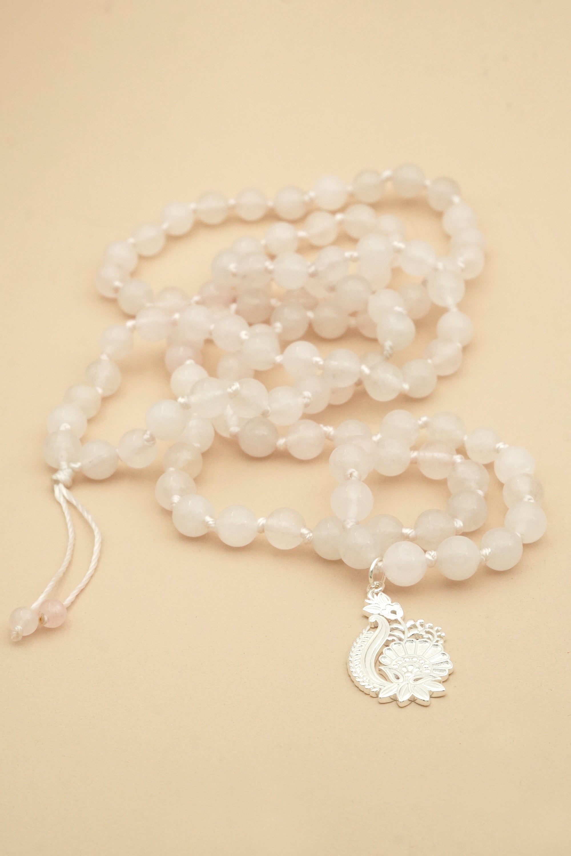 In Bloom Rose Quartz Mala Necklace - Silver