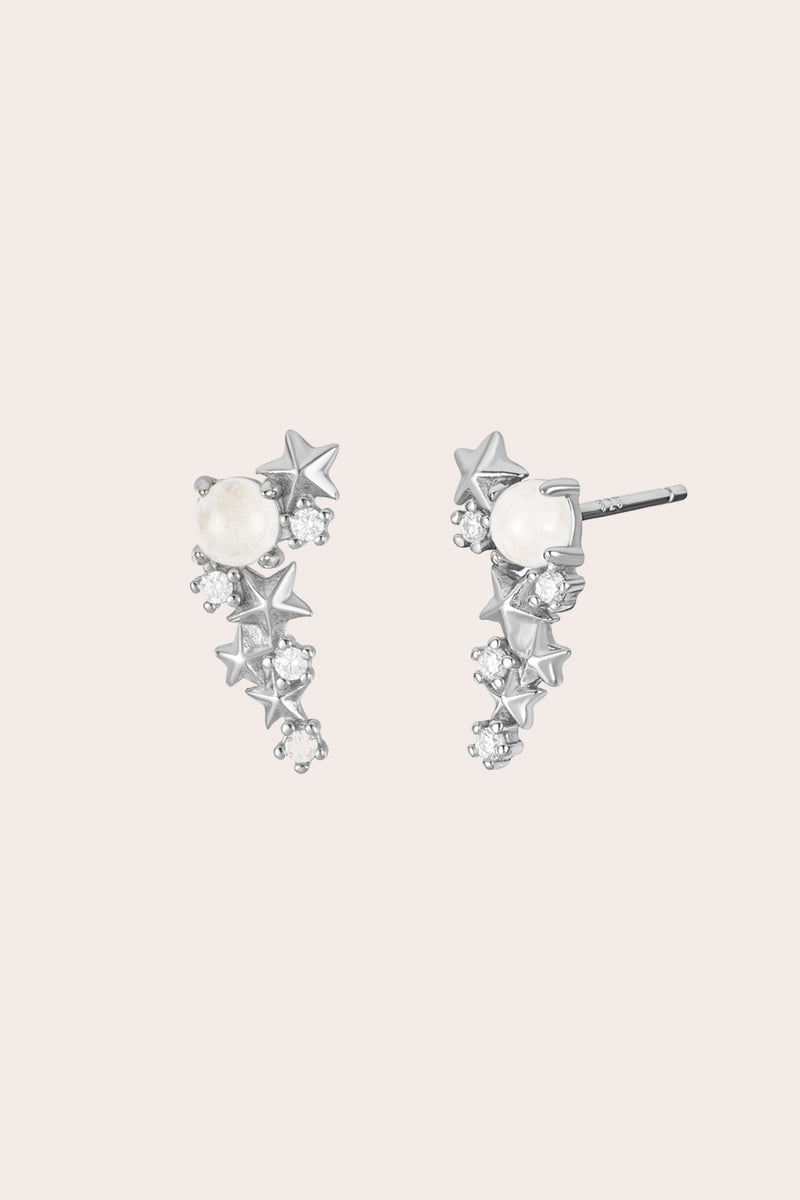 Silver Matariki Earrings Jewellery on cream background
