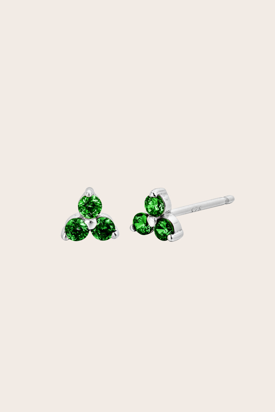 Silver Birthstone Studs - May/Emerald