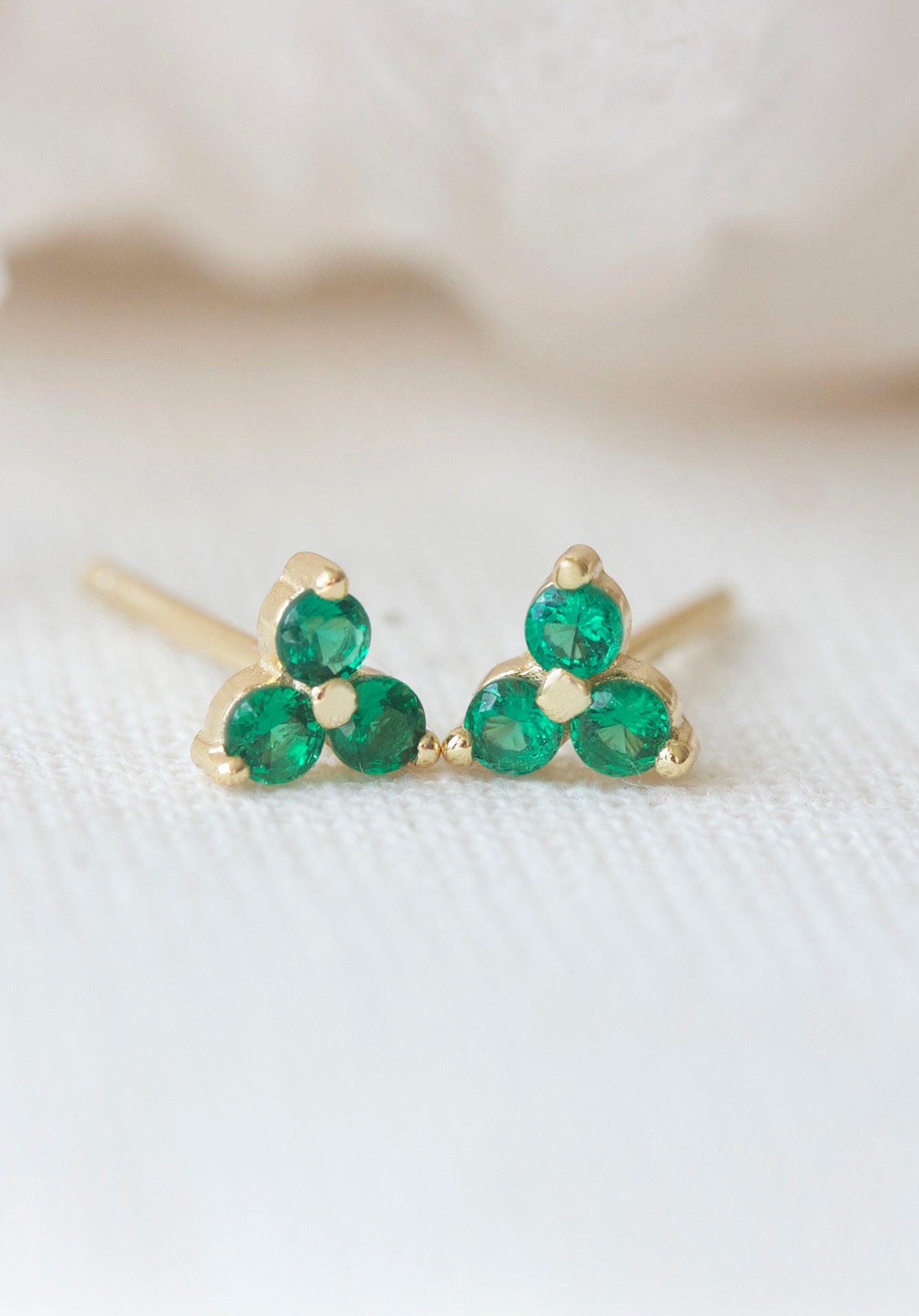 Gold Birthstone Studs - May/Emerald