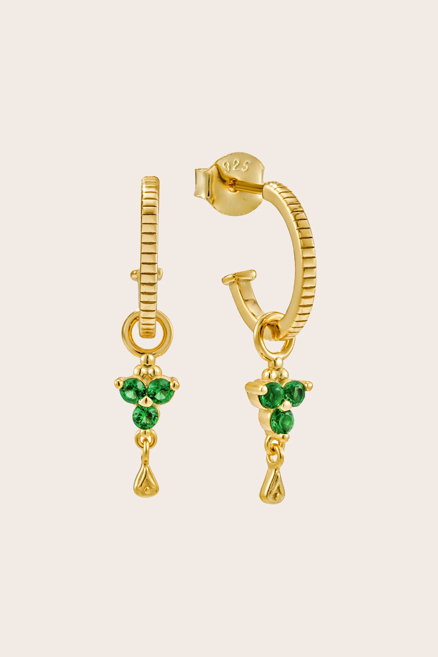 Gold Birthstone Hoops - May/Emerald