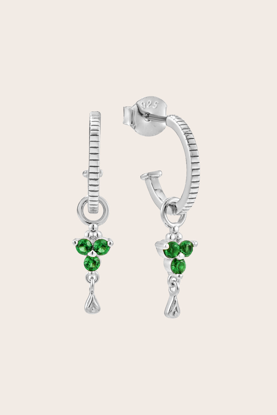 Silver Birthstone Hoops - May/Emerald