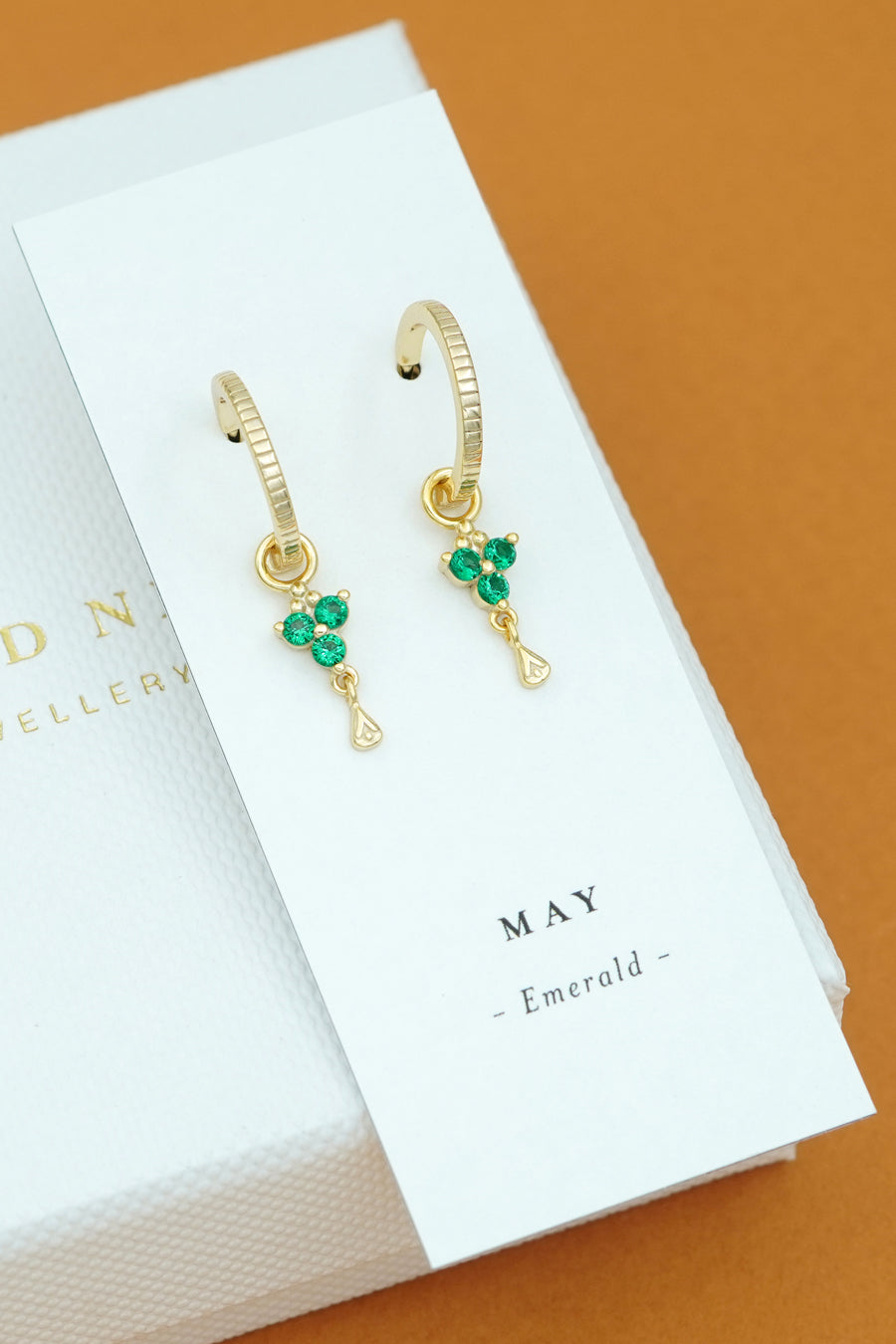 Gold Birthstone Hoops - May/Emerald