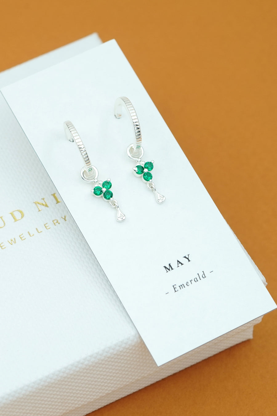 Silver Birthstone Hoops - May/Emerald