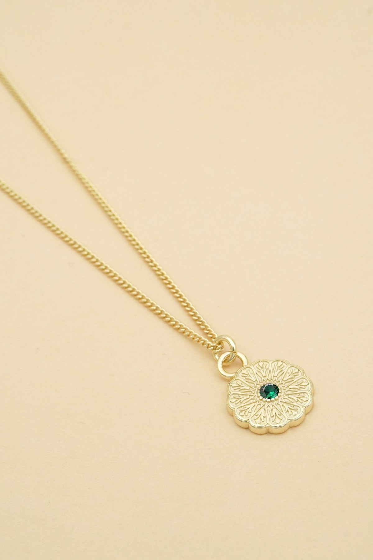 Gold Birthstone Necklace - May/Emerald