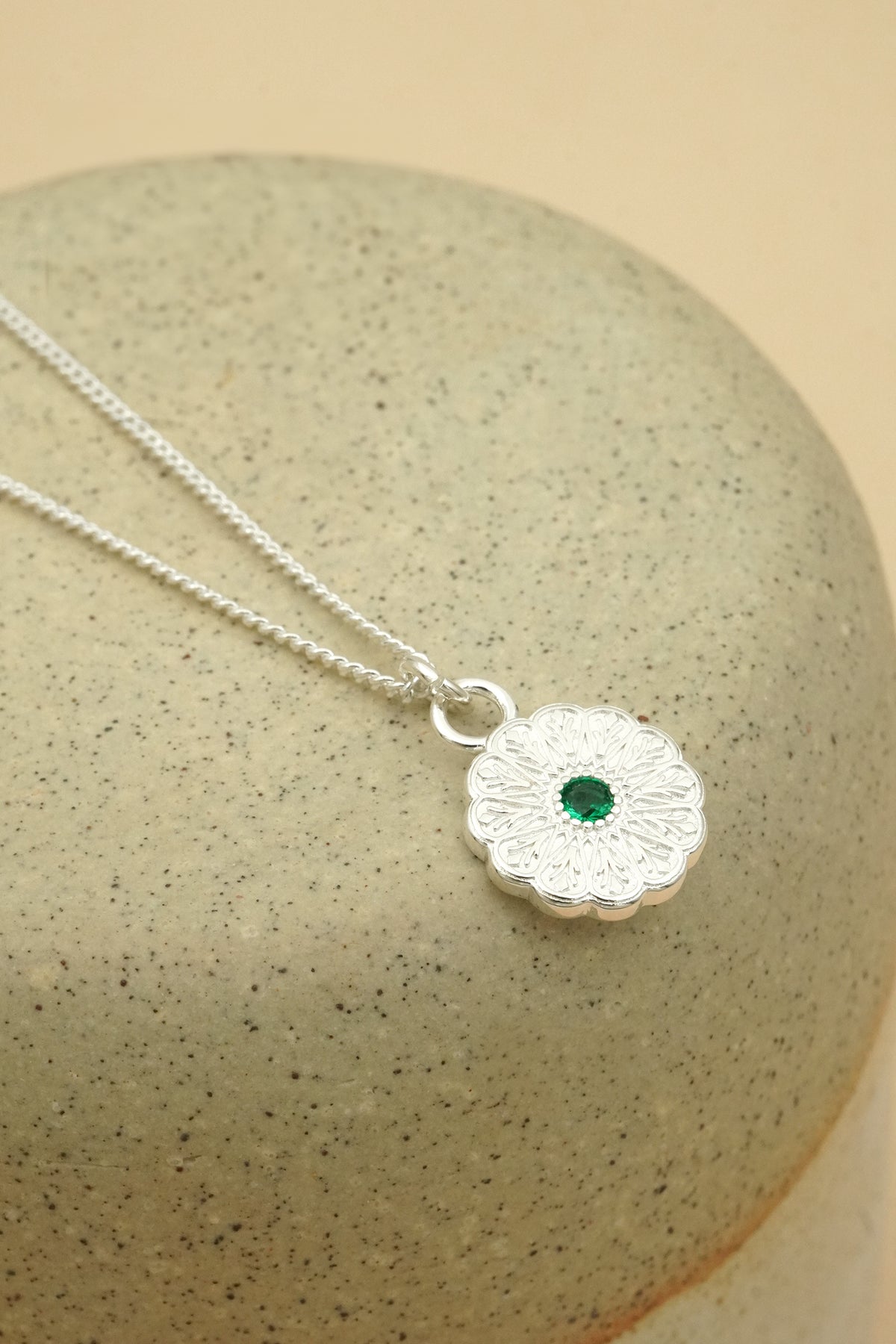 Silver Birthstone Necklace - May/Emerald