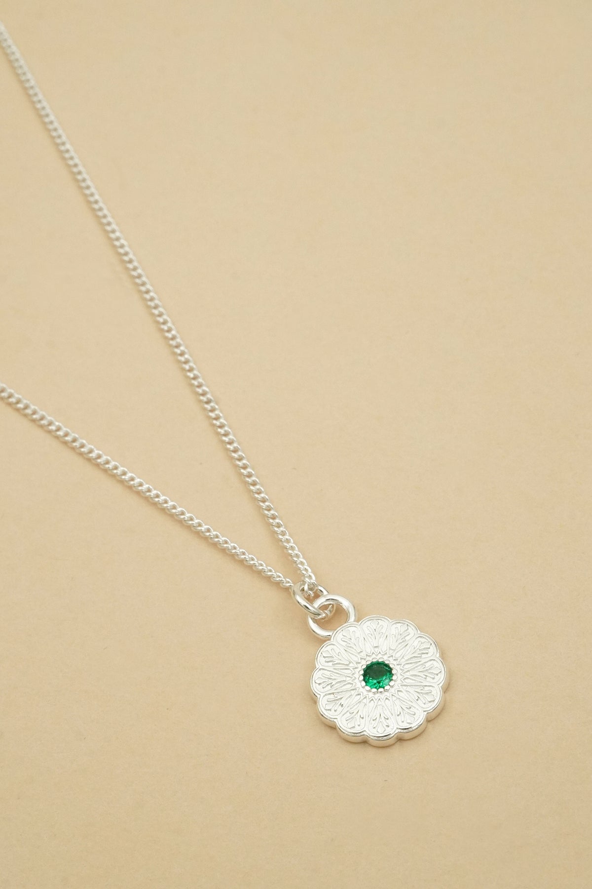 Silver Birthstone Necklace - May/Emerald