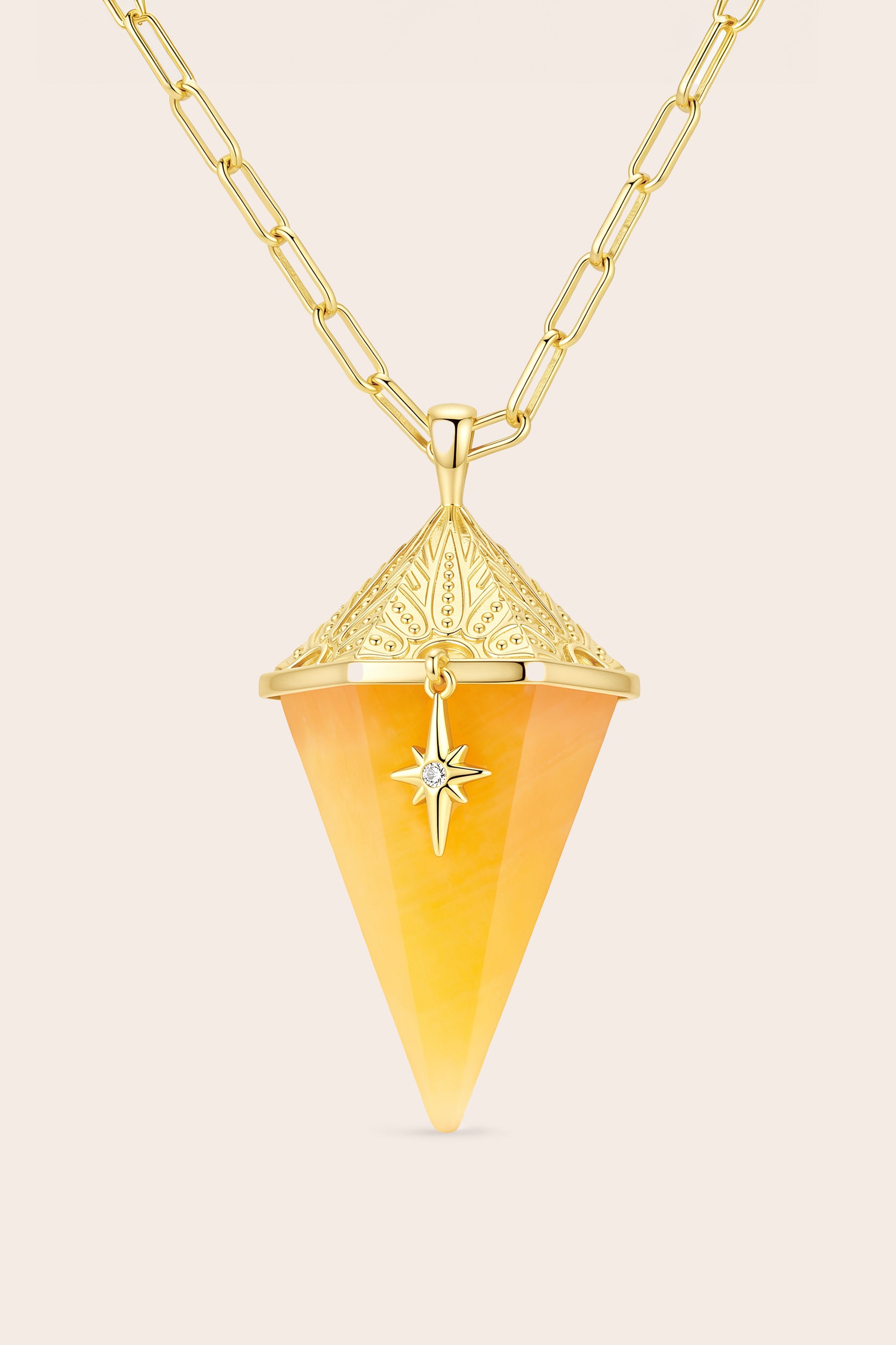 North Star Yellow Quartz Pendulum - Gold