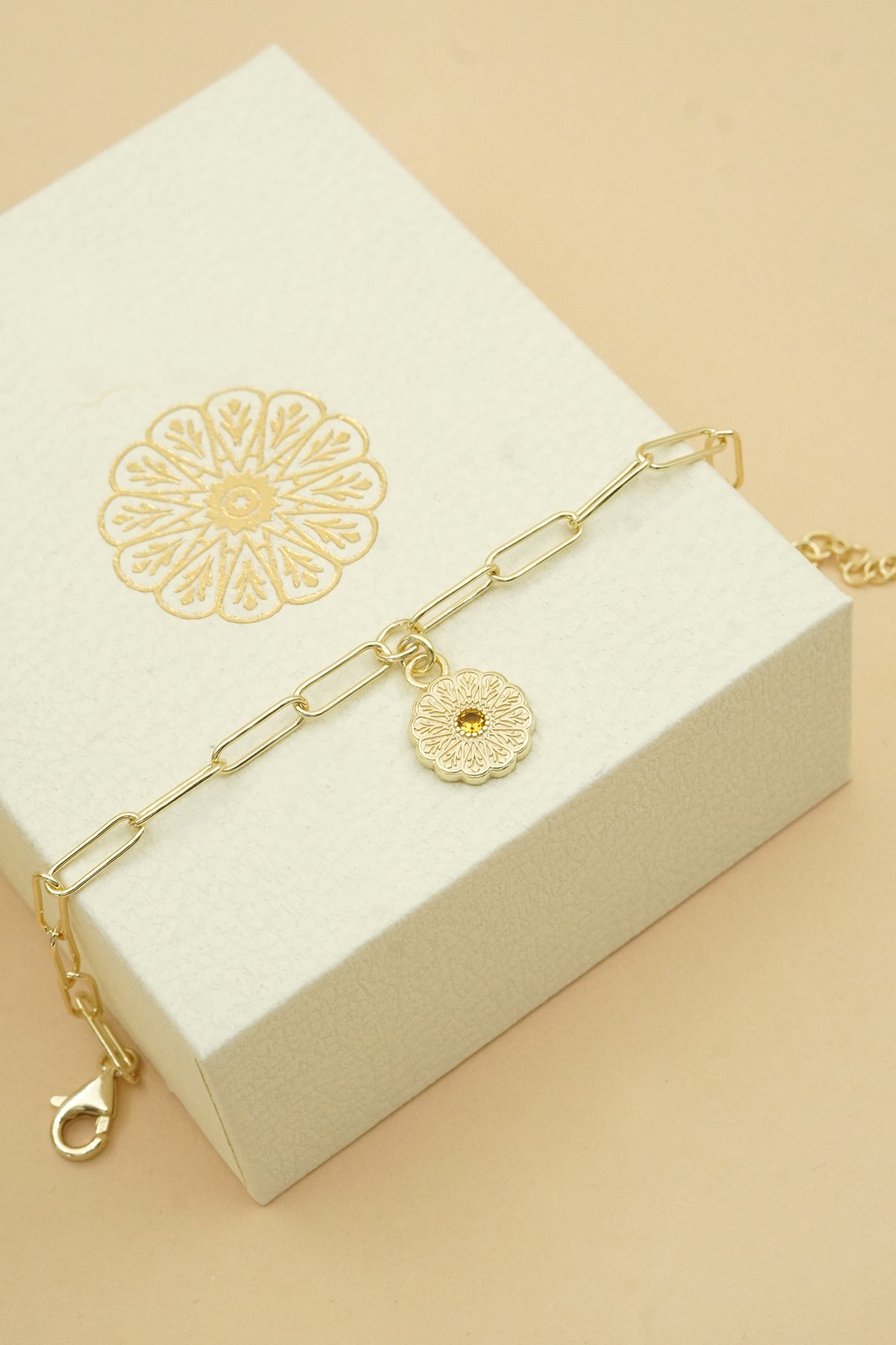 Gold Birthstone Bracelet - November/Citrine