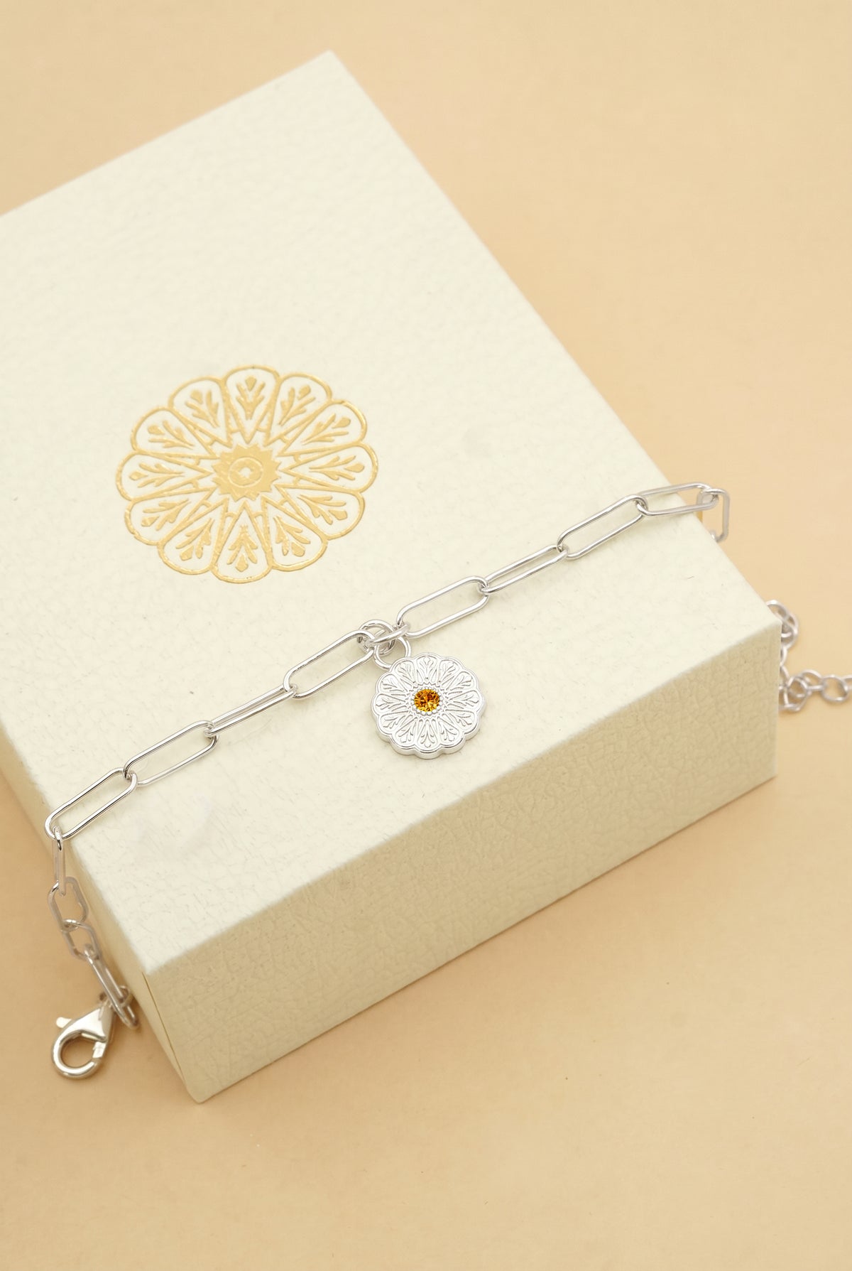 Silver Birthstone Bracelet - November/Citrine