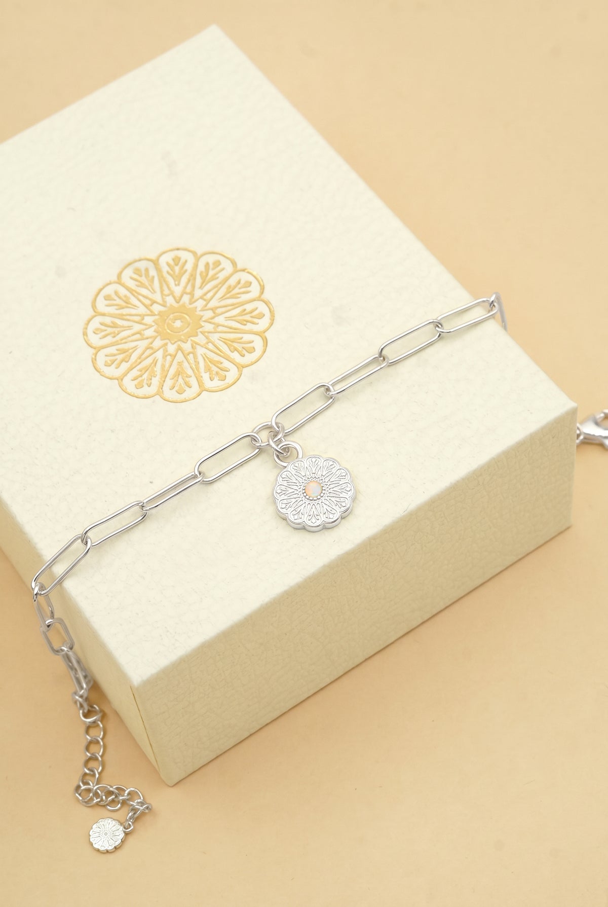 Silver Birthstone Bracelet - October/Opal