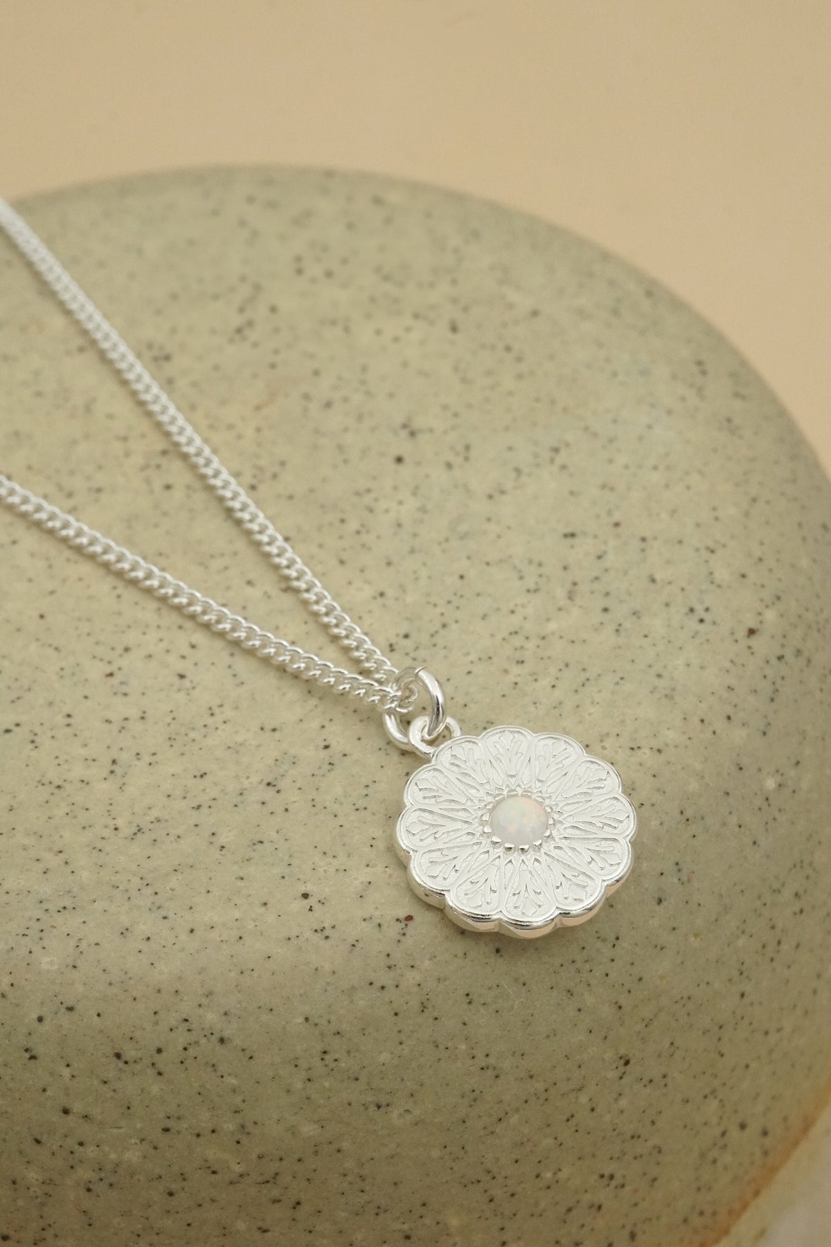 Silver Birthstone Necklace - October/Opal