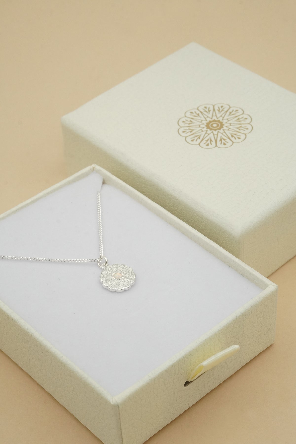 Silver Birthstone Necklace - October/Opal