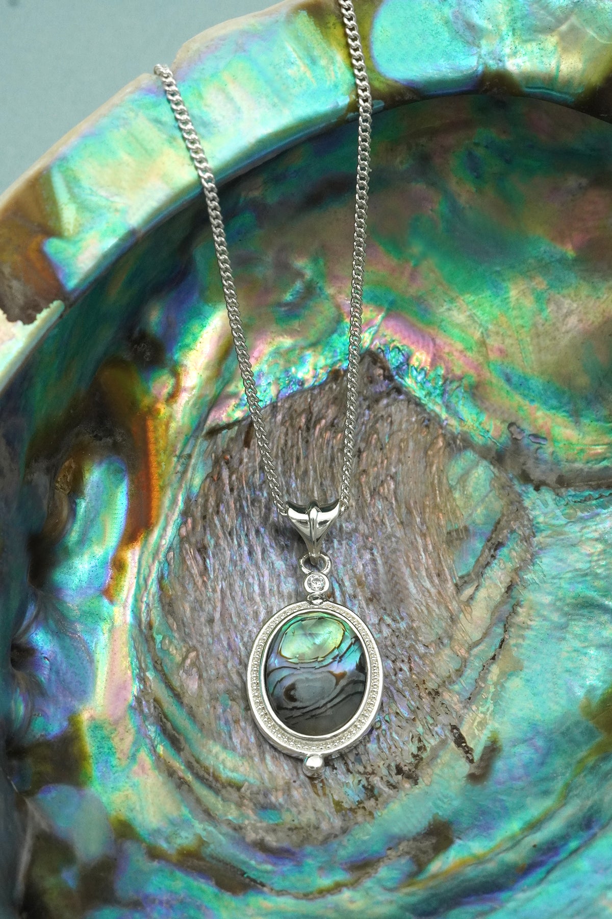Silver Hidden Light Pāua Necklace