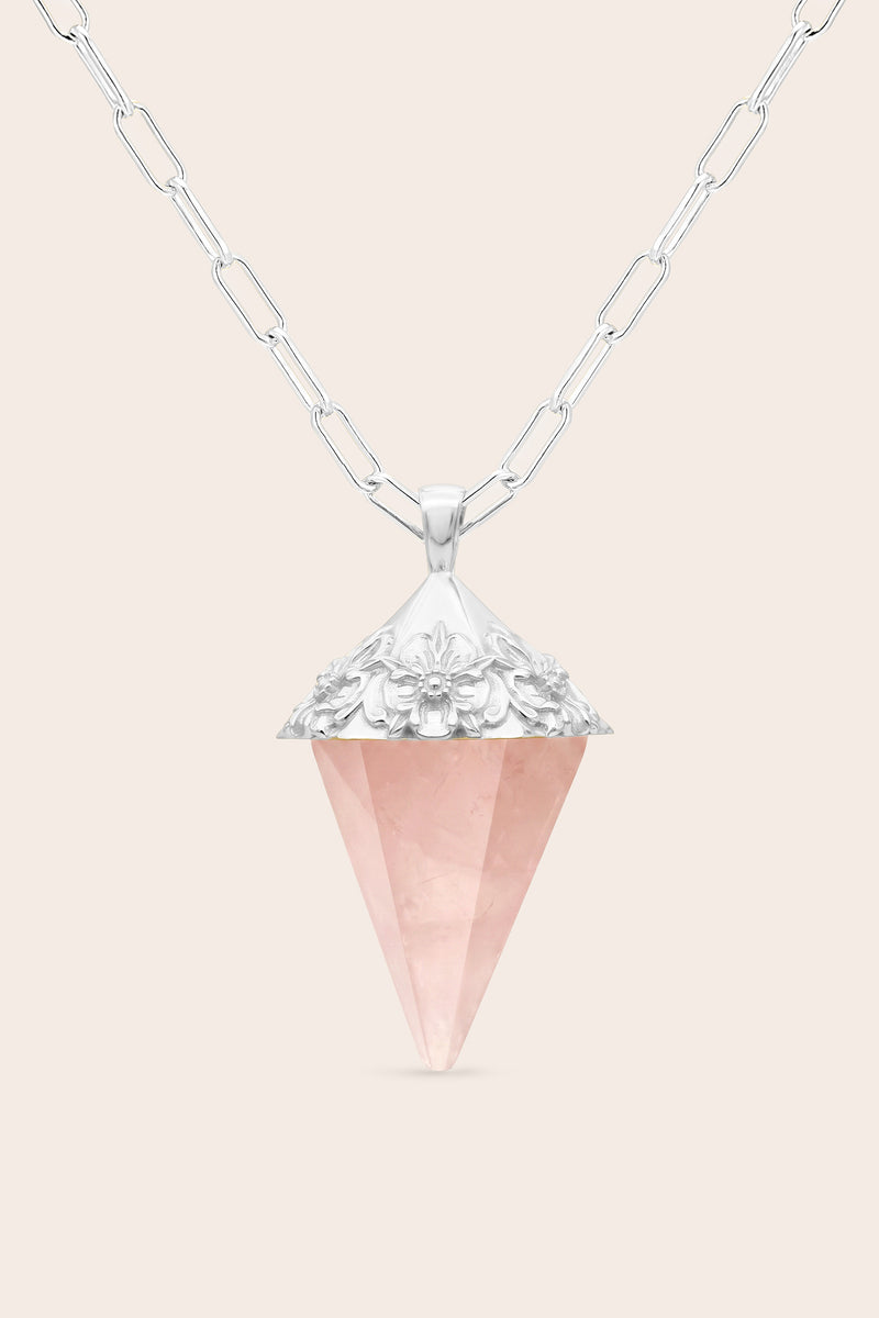 Follow Your Heart Rose Quartz Pendulum - Silver
