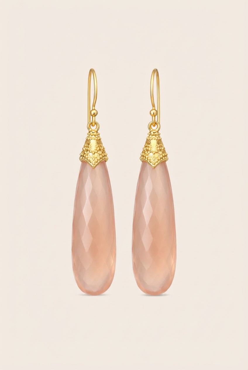 Heart-Led Rose Quartz Earrings - Gold