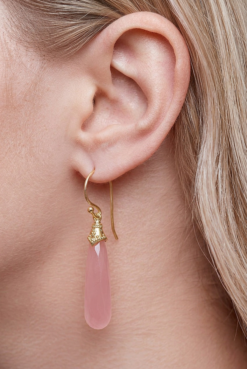 Heart-Led Rose Quartz Earrings - Gold