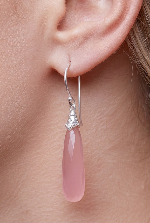 Heart-Led Rose Quartz Earrings - Silver