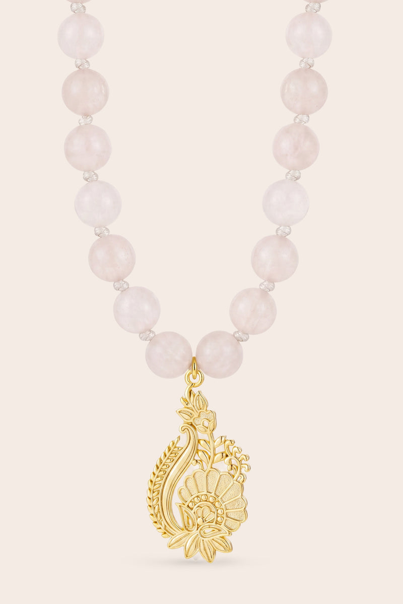 In Bloom Rose Quartz Mala Necklace - Gold