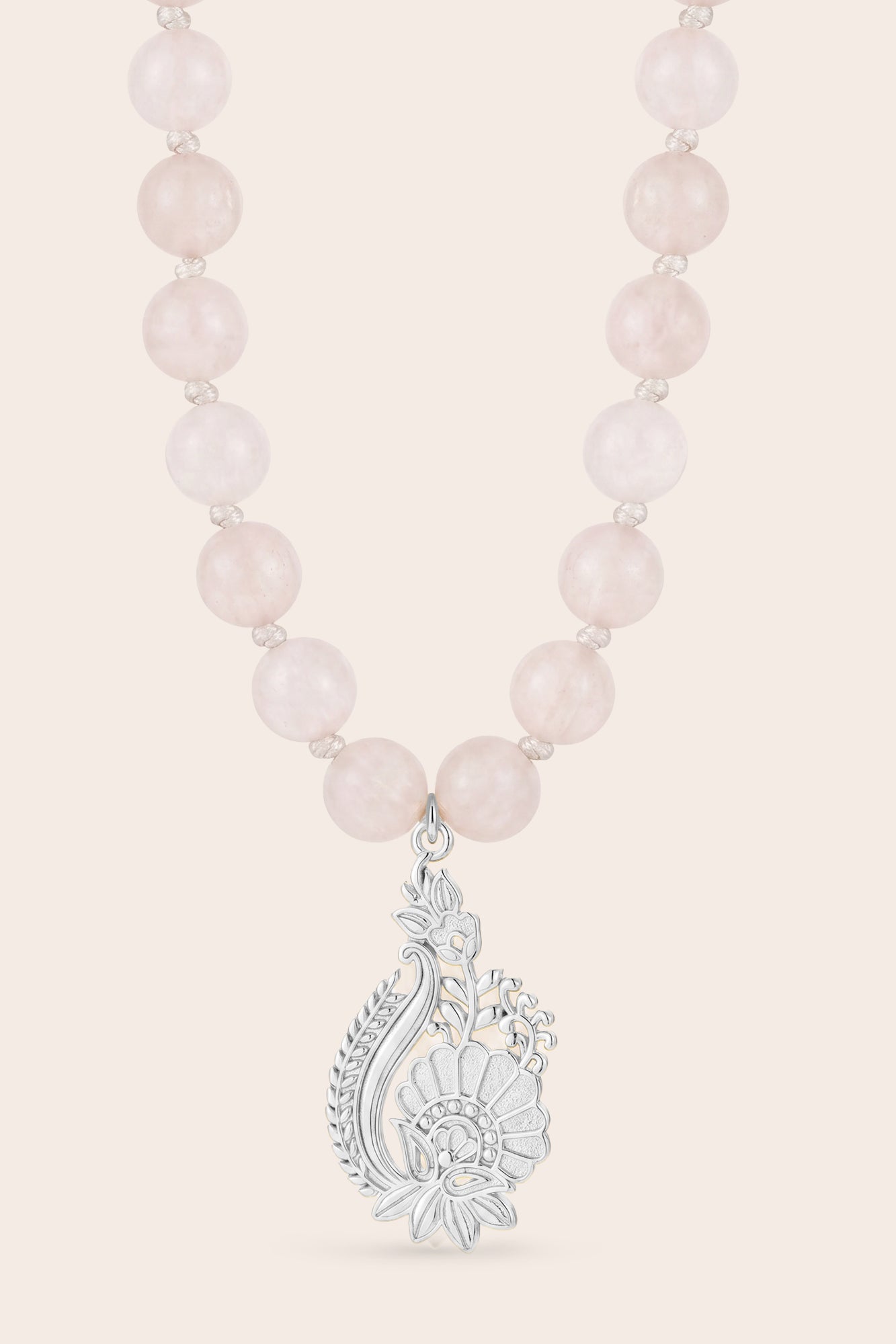 In Bloom Rose Quartz Mala Necklace - Silver
