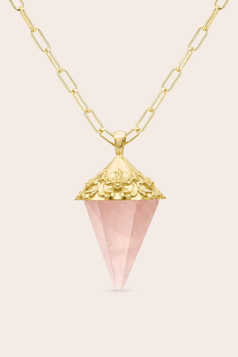 Follow Your Heart Rose Quartz Pendulum - Gold