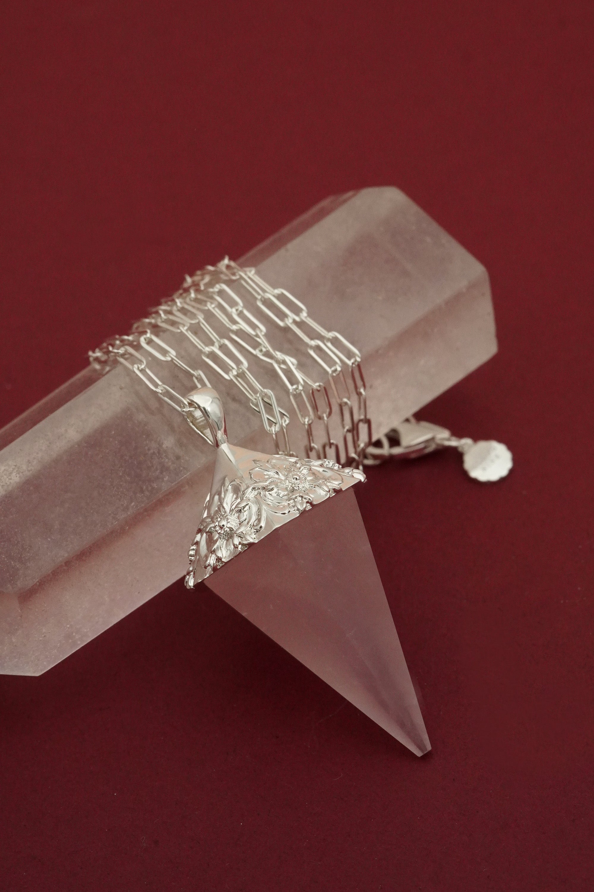 Follow Your Heart Rose Quartz Pendulum - Silver