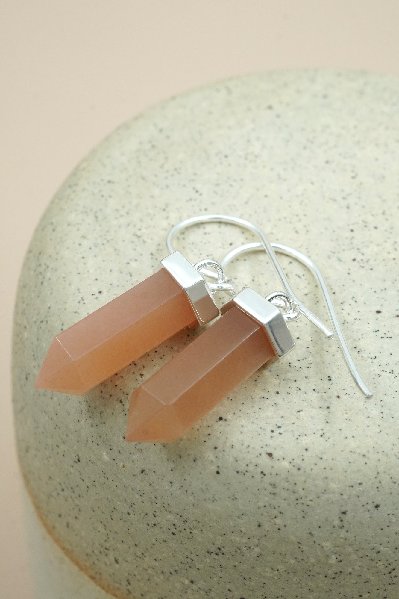 Peach Moonstone Creative Flow Earrings - Silver