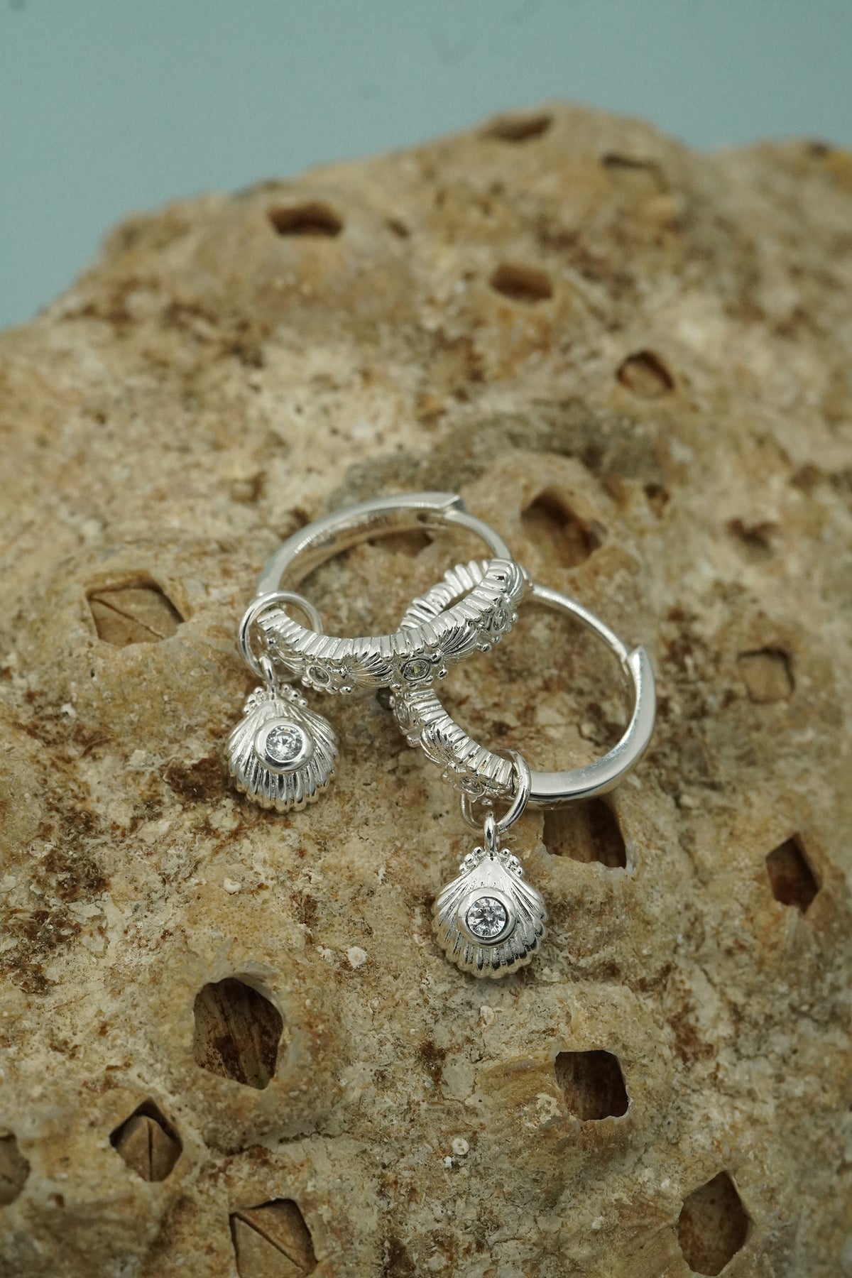 Silver Shell Huggie Earrings