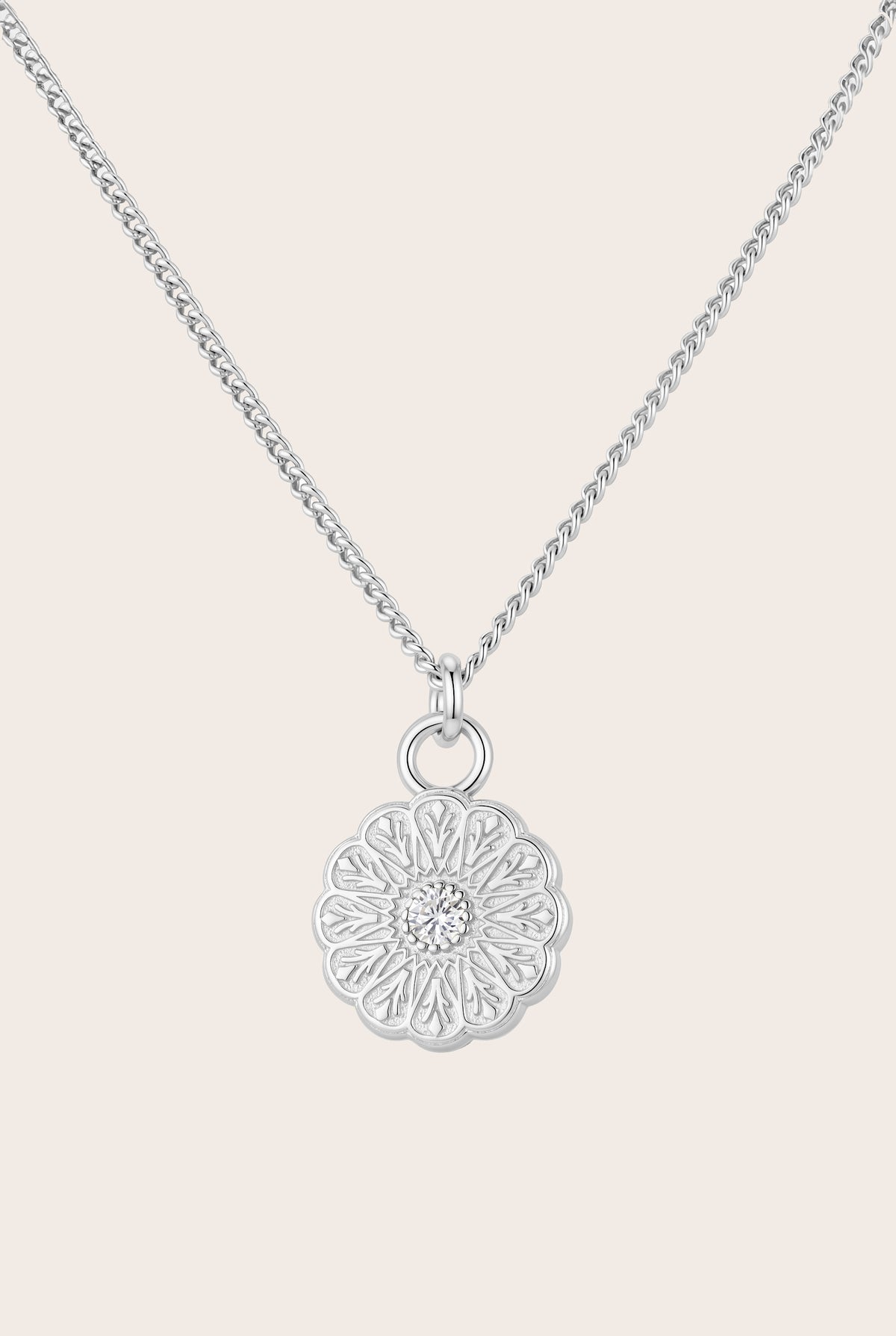 Silver Birthstone Necklace - April/Diamond