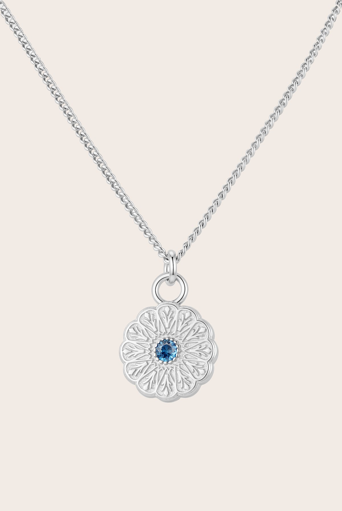 Silver Birthstone Necklace - March/Aquamarine