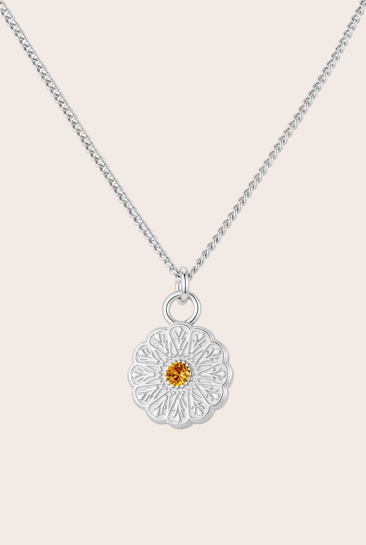 Silver Birthstone Necklace - November/Citrine