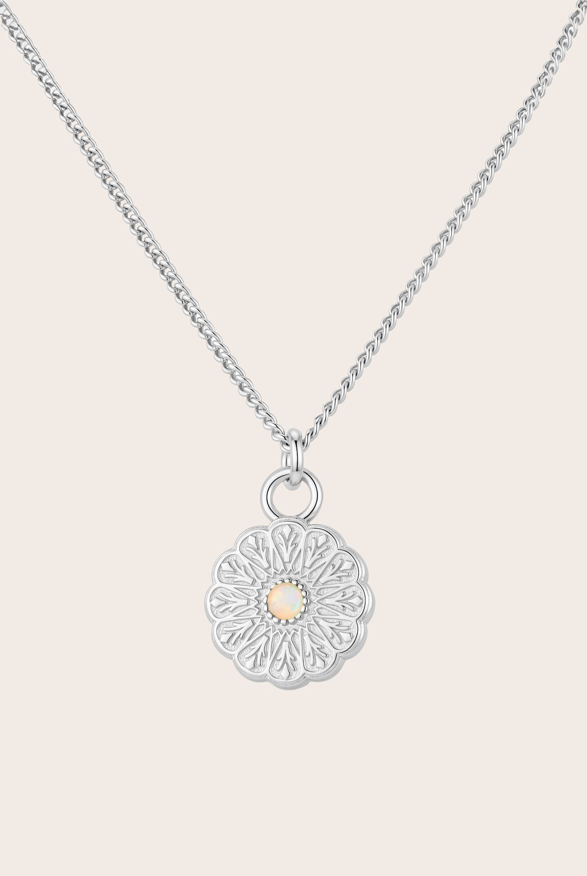 Silver Birthstone Necklace - October/Opal