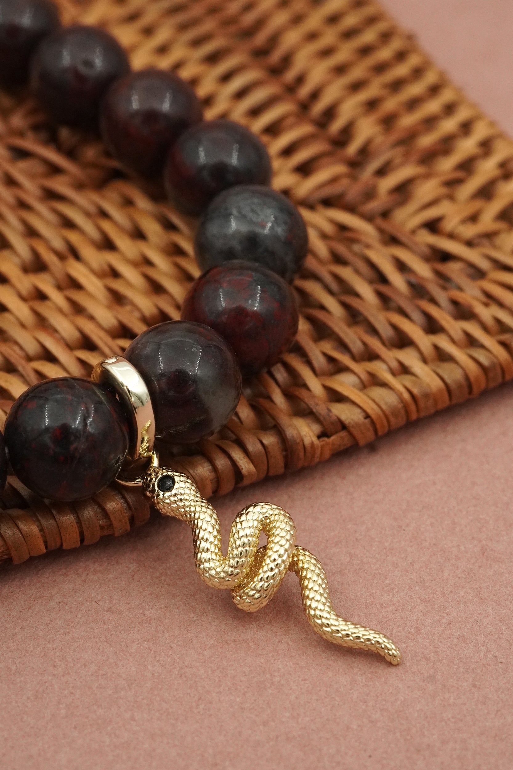 Bloodstone Serpent Bracelet - Gold
