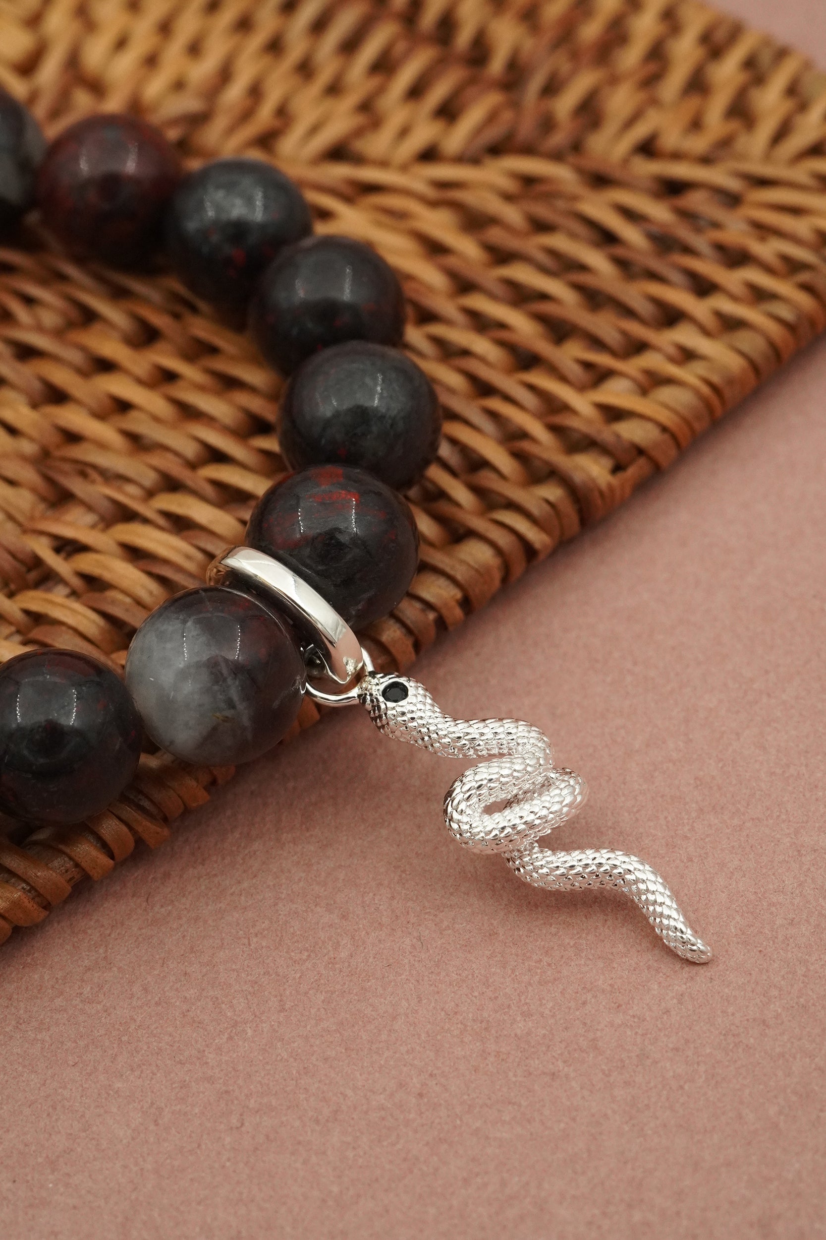 Bloodstone Serpent Bracelet - Silver