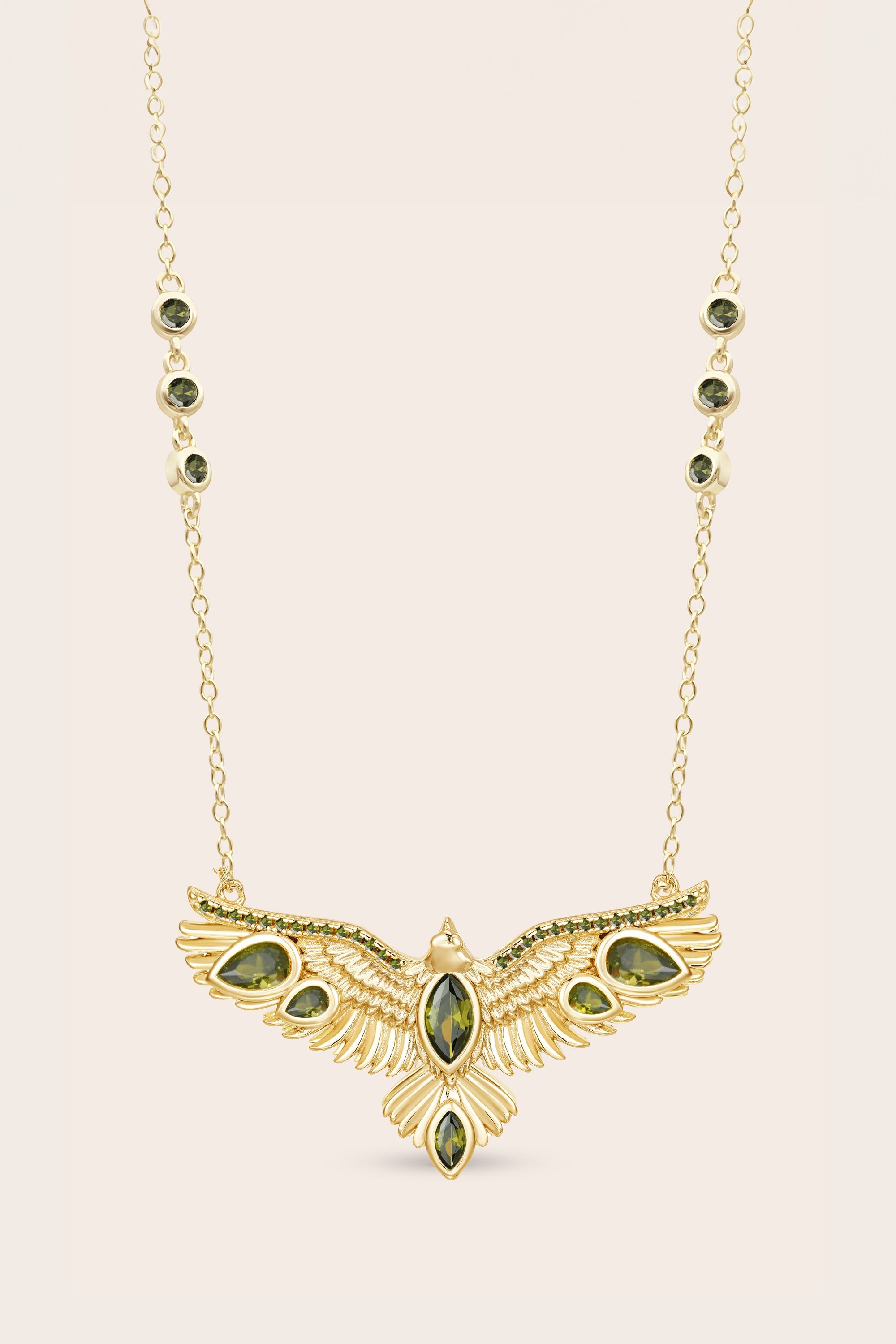 Soar Crystal Necklace Green- Gold