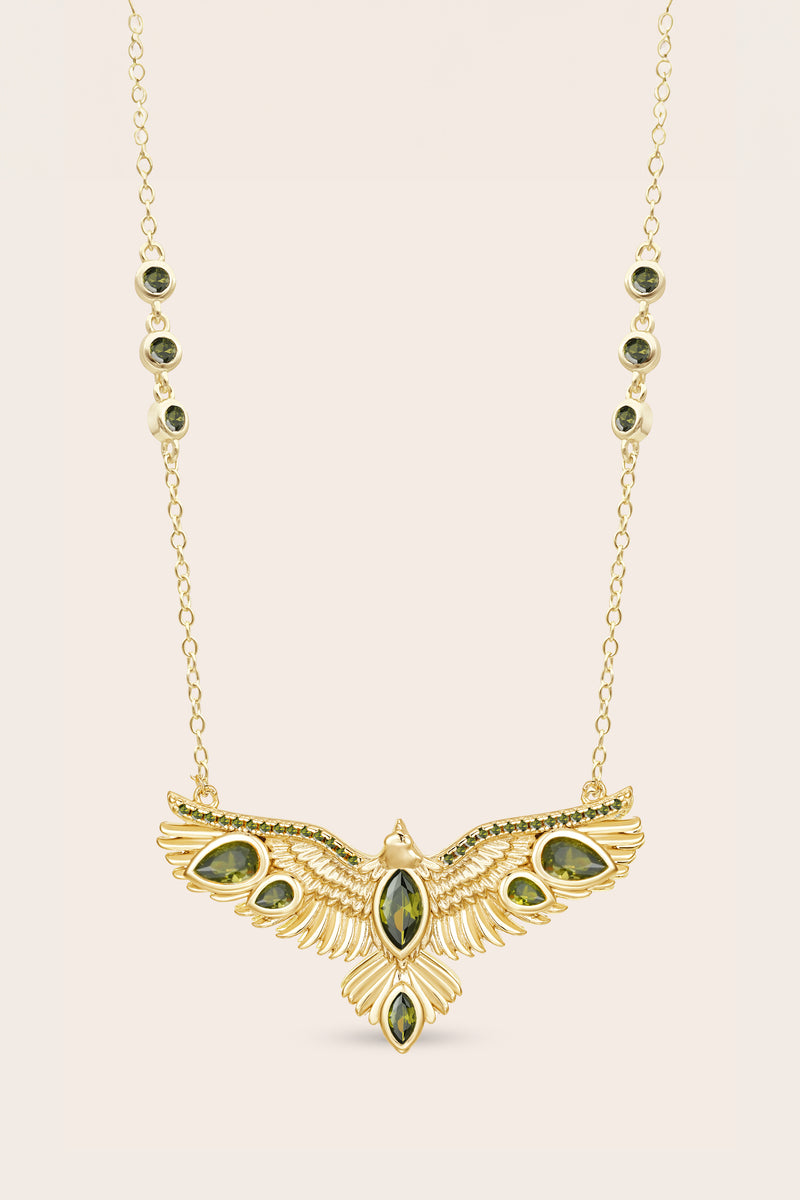Soar Crystal Necklace Green - Gold
