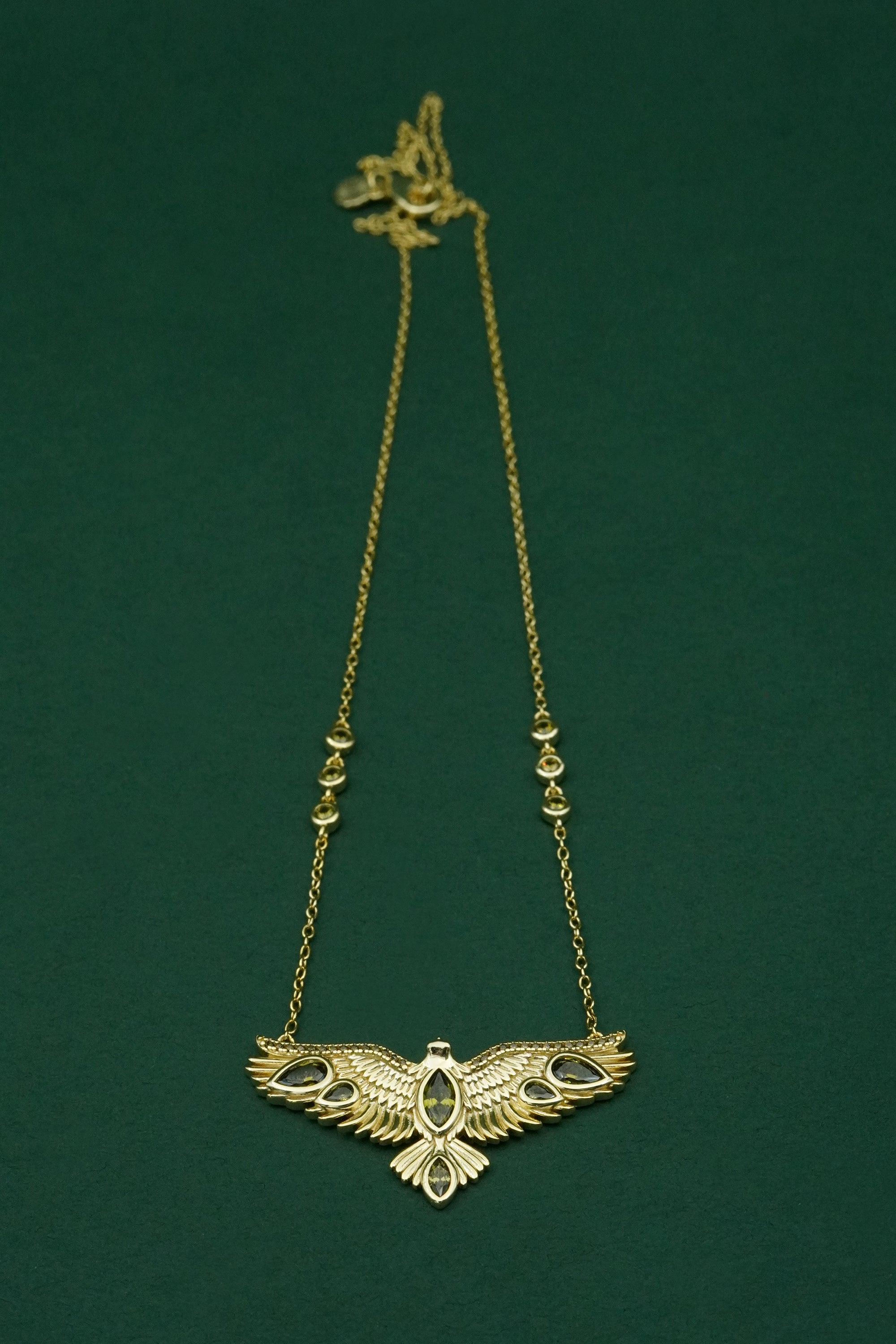 Soar Crystal Necklace Green- Gold