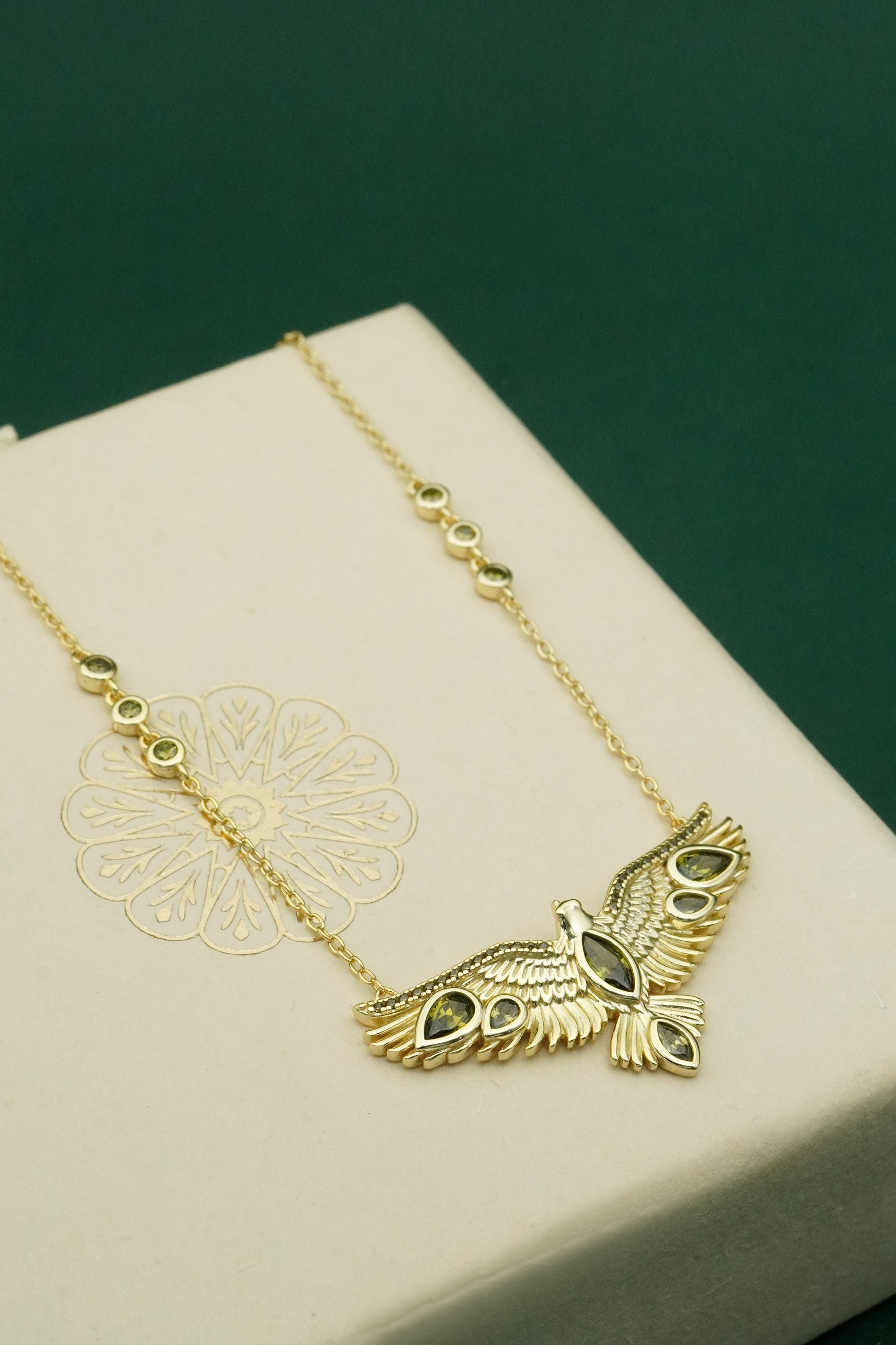 Soar Crystal Necklace Green- Gold