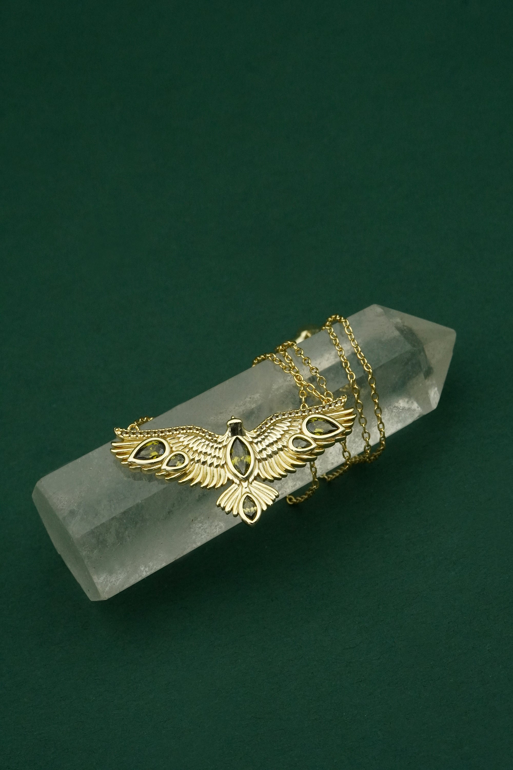 Soar Crystal Necklace Green- Gold