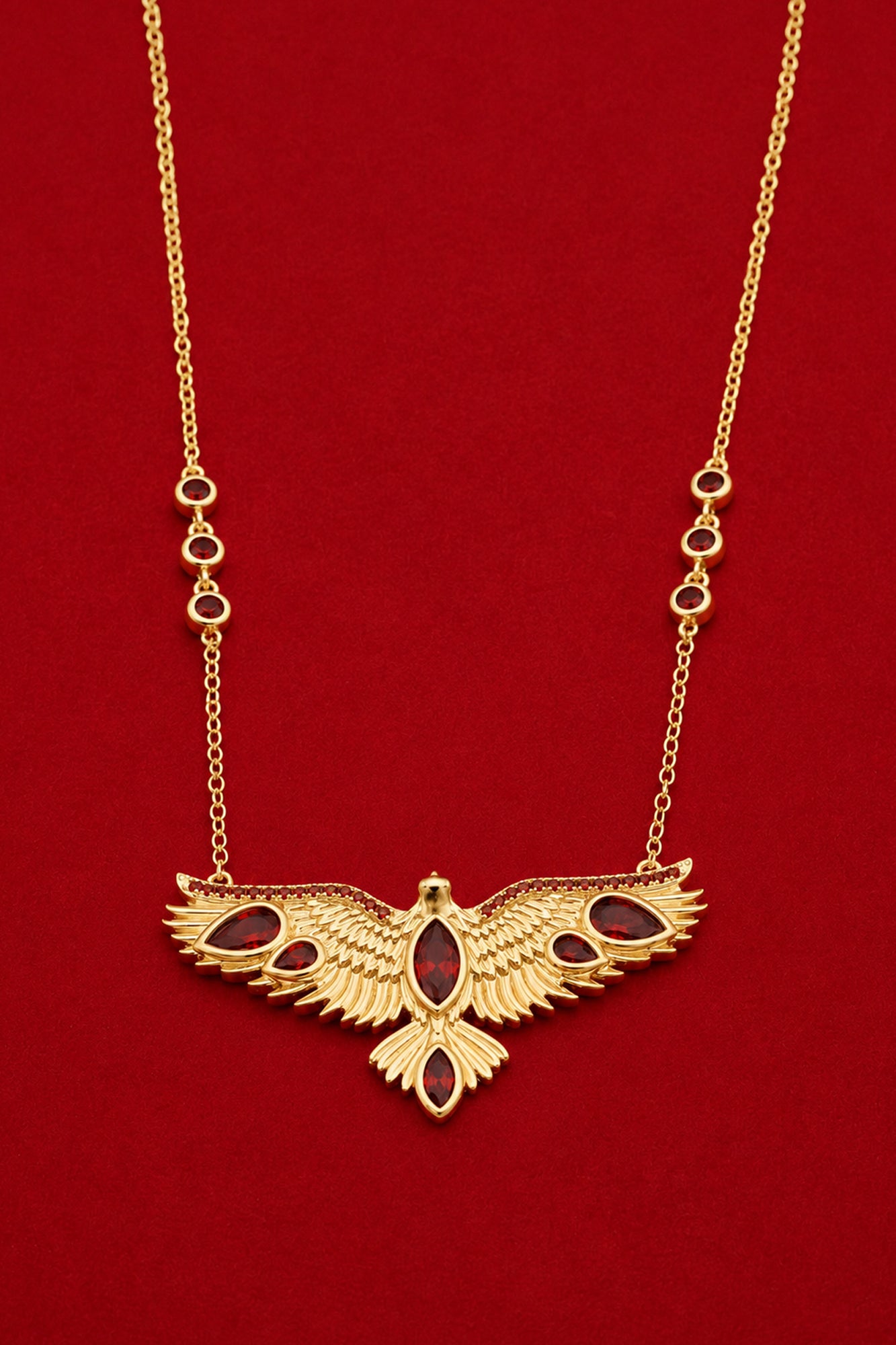 PRE-ORDER Soar Crystal Necklace Red - Gold