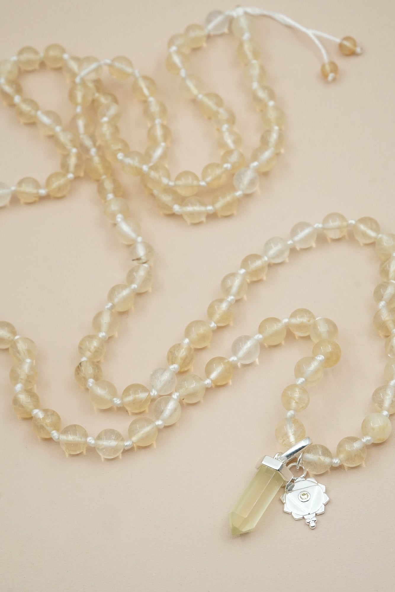 Solar Plexus Chakra Mala Necklace - Silver