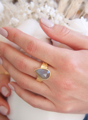 labradorite cocktail teardrop ring