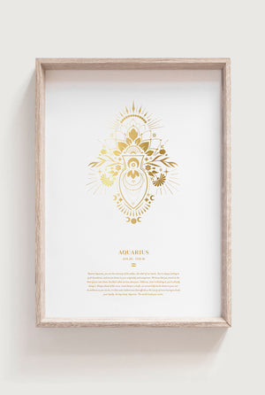 Aquarius Zodiac Art Print Birthday Gift NZ