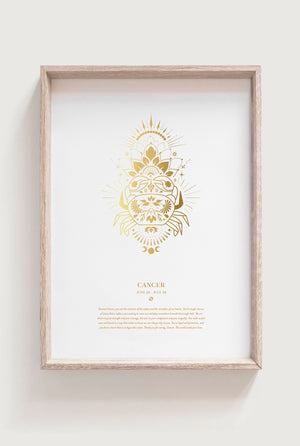 Cancer Zodiac Art Print in Gold