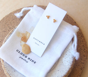 November Citrine Birthstone Stud Earrings