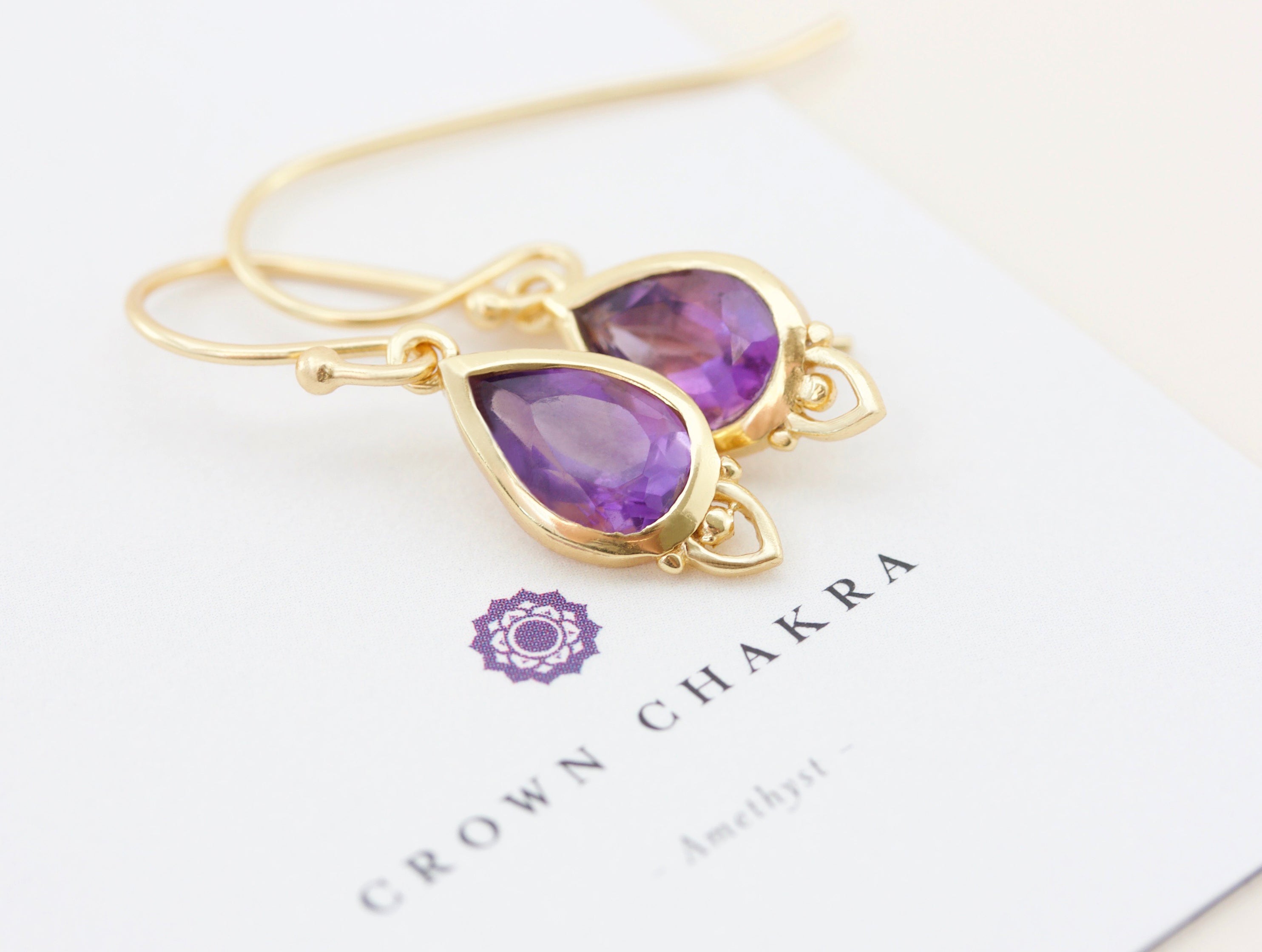 Crown Chakra Purple Amethyst Gold Earrings Jewellery NZ