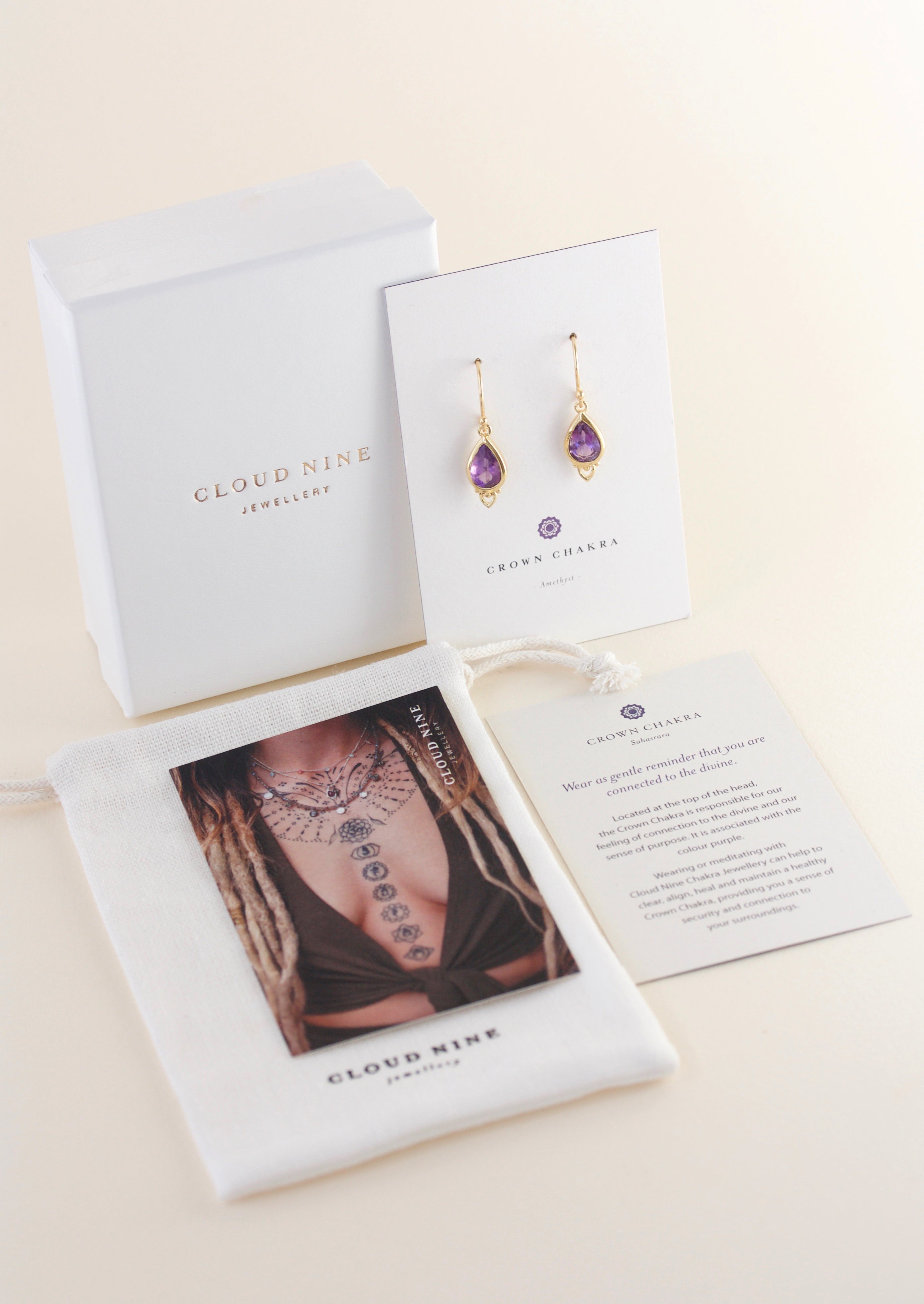 Crown Chakra Purple Amethyst Gold Earrings Jewellery NZ