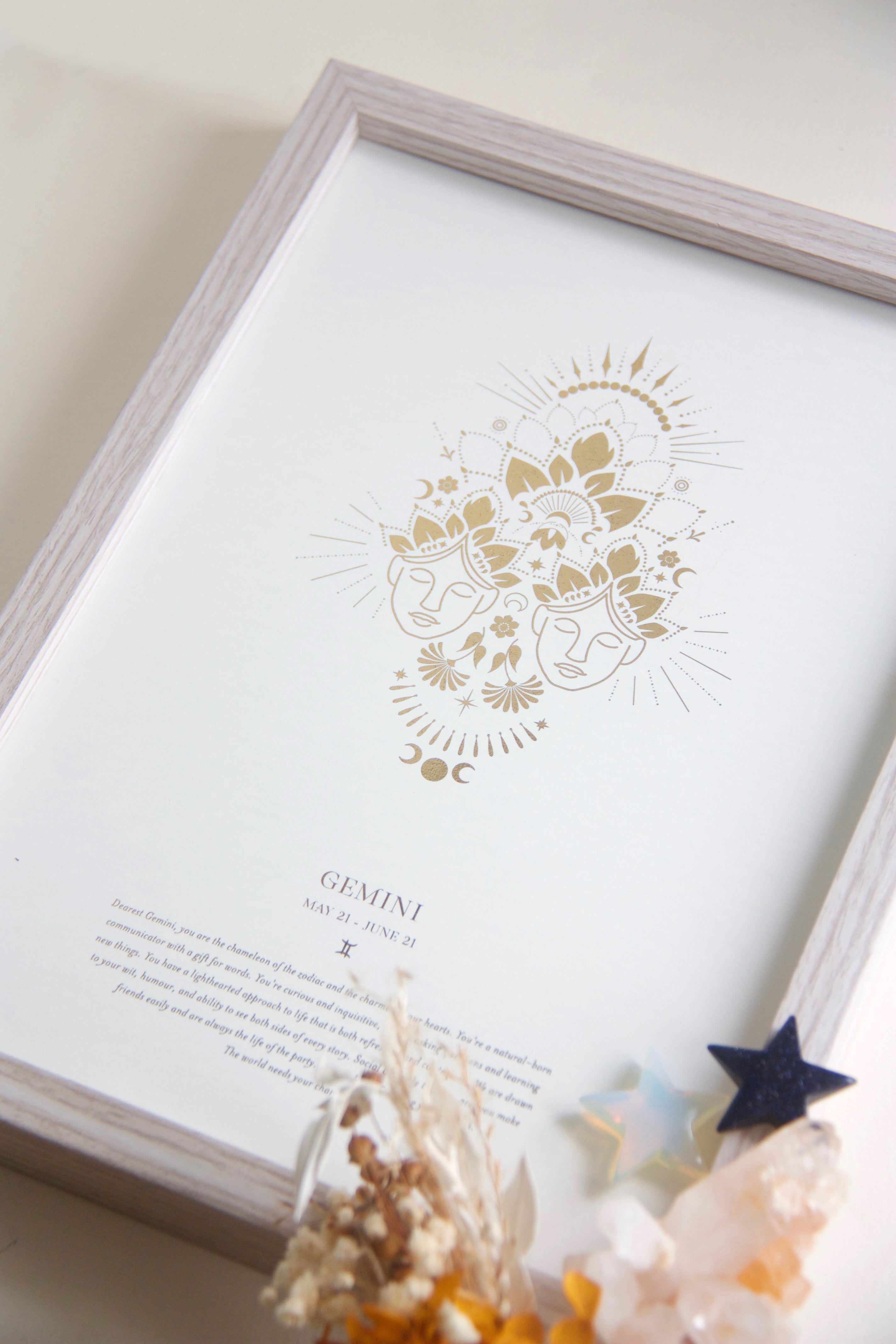 Gemini Zodiac Gold Star Sign Art Print Gift