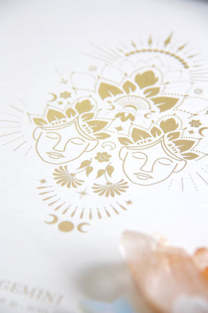 Gemini Zodiac Gold Star Sign Art Print Gift